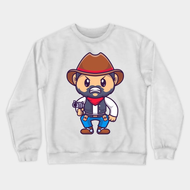 Angry Cowboy Holding Gun Cartoon Crewneck Sweatshirt by Catalyst Labs